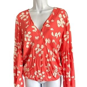 Lovestitch | Coral and White Boho Blouse EUC